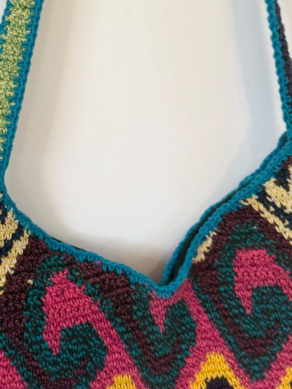 Vintage Authentic Columbian Mochila Crochet Shoulder Bag Boho Geometric Tapestry - Picture 3 of 7